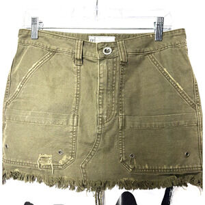 Free People Green Denim Mini Skirt 27 Distressed Raw Hem gorp goth y2k punk